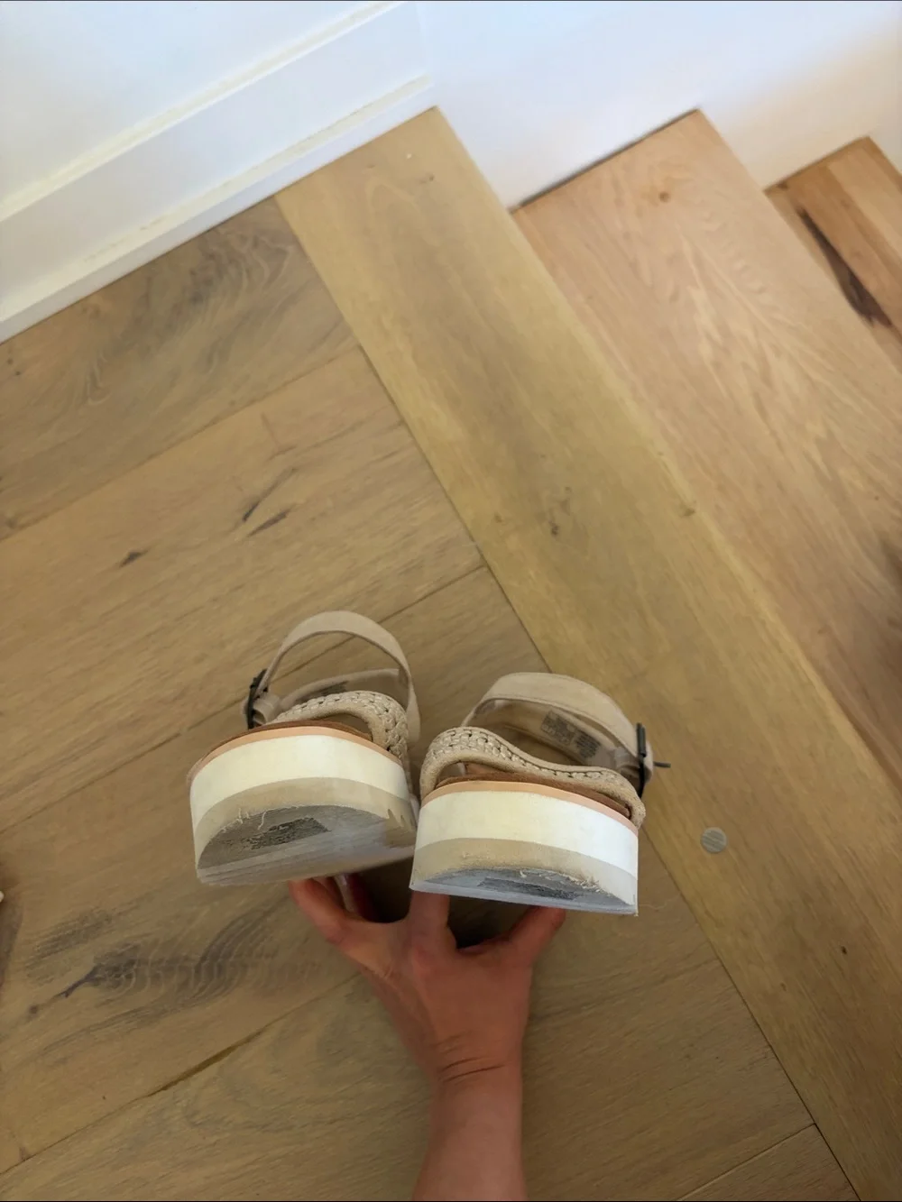 Toms Beige Woven Platform Sandals with Ankle Strap